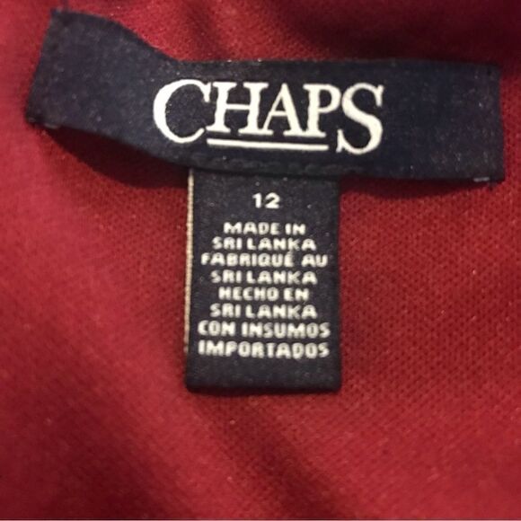Chaps Dress Women’s Size 12 Red 3/4 Sleeve Gathered Waist Knit Fabric - Picture 7 of 7